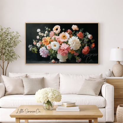 Mixed Floral Bouquet White Vase Frame TV Art displayed on a TV