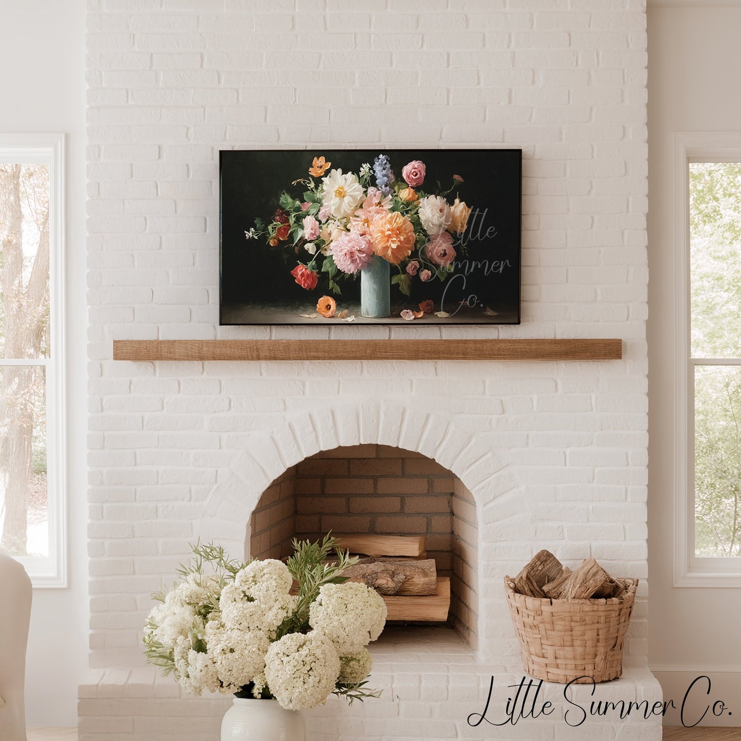 Mixed Flower Bouquet Blue Vase Frame TV Art displayed on a TV