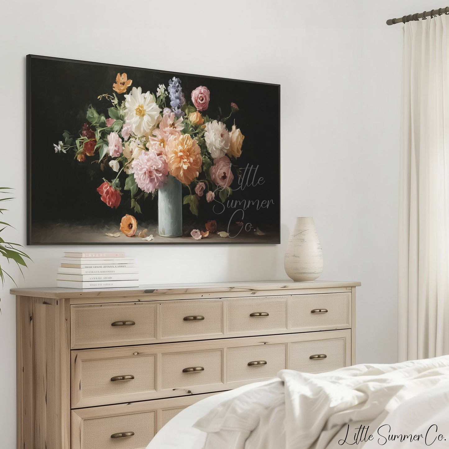 Mixed Flower Bouquet Blue Vase Frame TV Art displayed on a TV