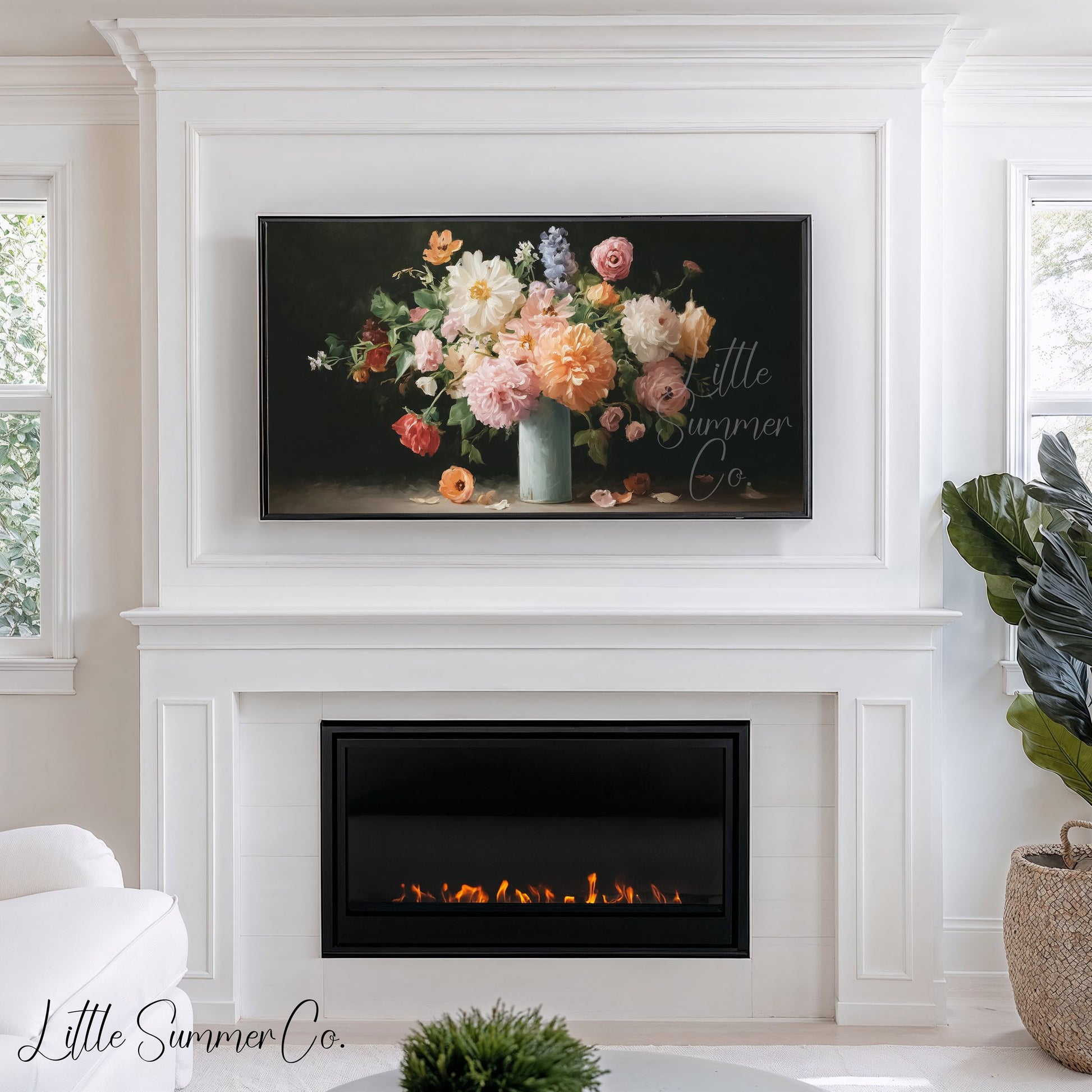 Mixed Flower Bouquet Blue Vase Frame TV Art displayed on a TV