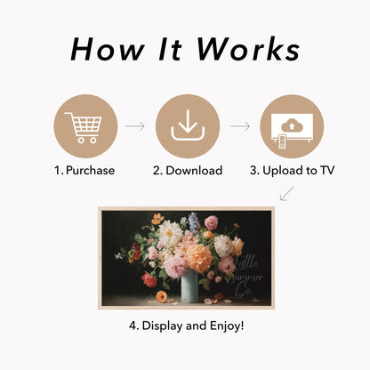 Mixed Flower Bouquet Blue Vase Frame TV Art displayed on a TV