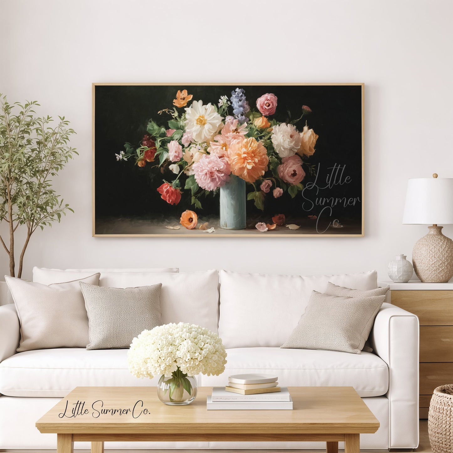Mixed Flower Bouquet Blue Vase Frame TV Art displayed on a TV