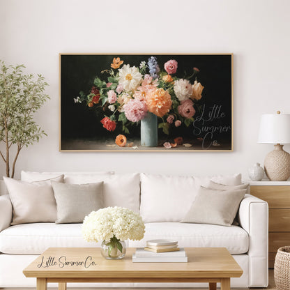 Mixed Flower Bouquet Blue Vase Frame TV Art displayed on a TV