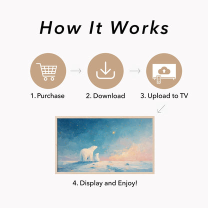 Polar Bears Starry Sunset Sky Frame TV Art displayed on a TV