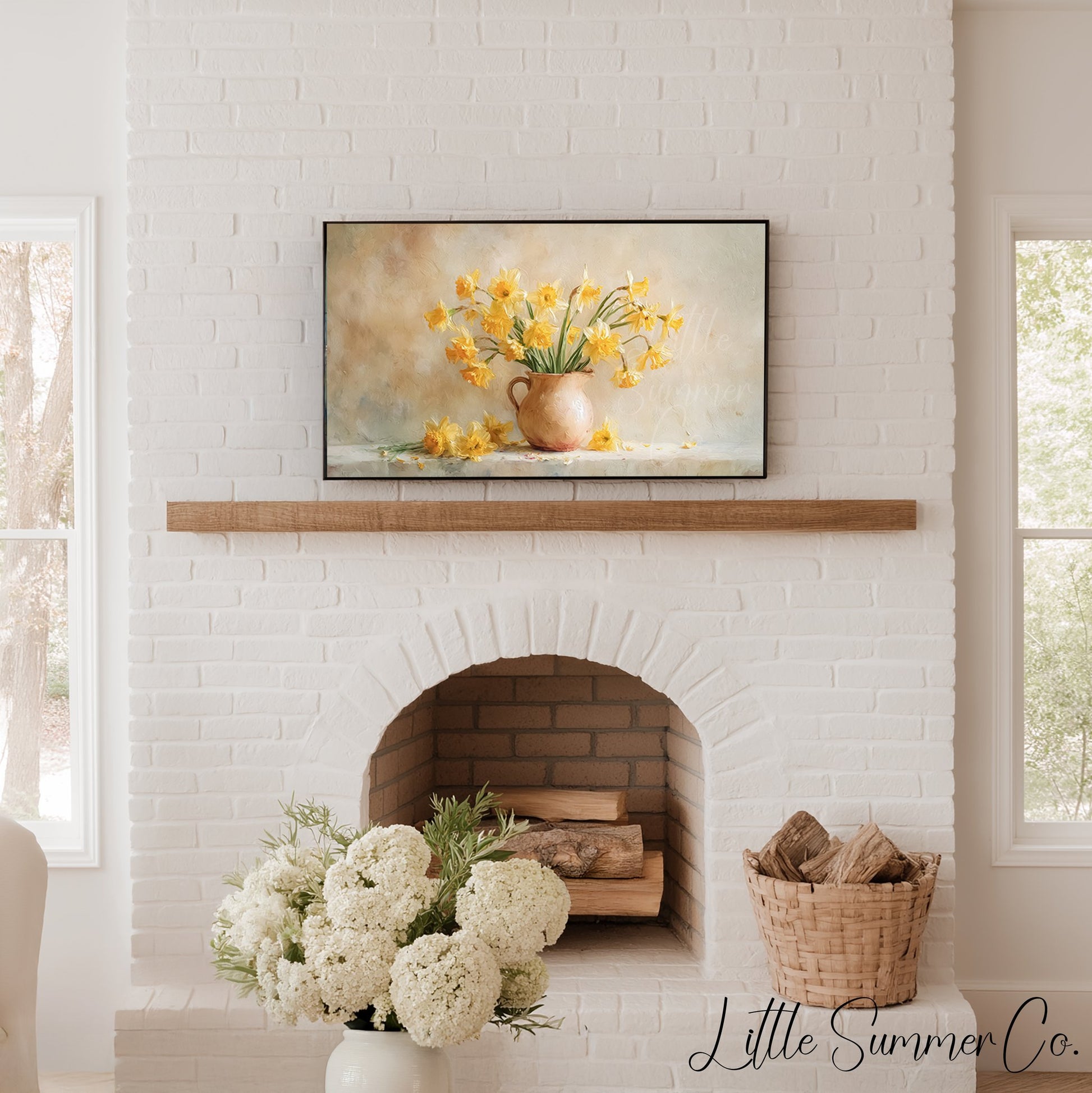 Daffodils in Terracotta Pitcher Frame TV Art displayed on a TV
