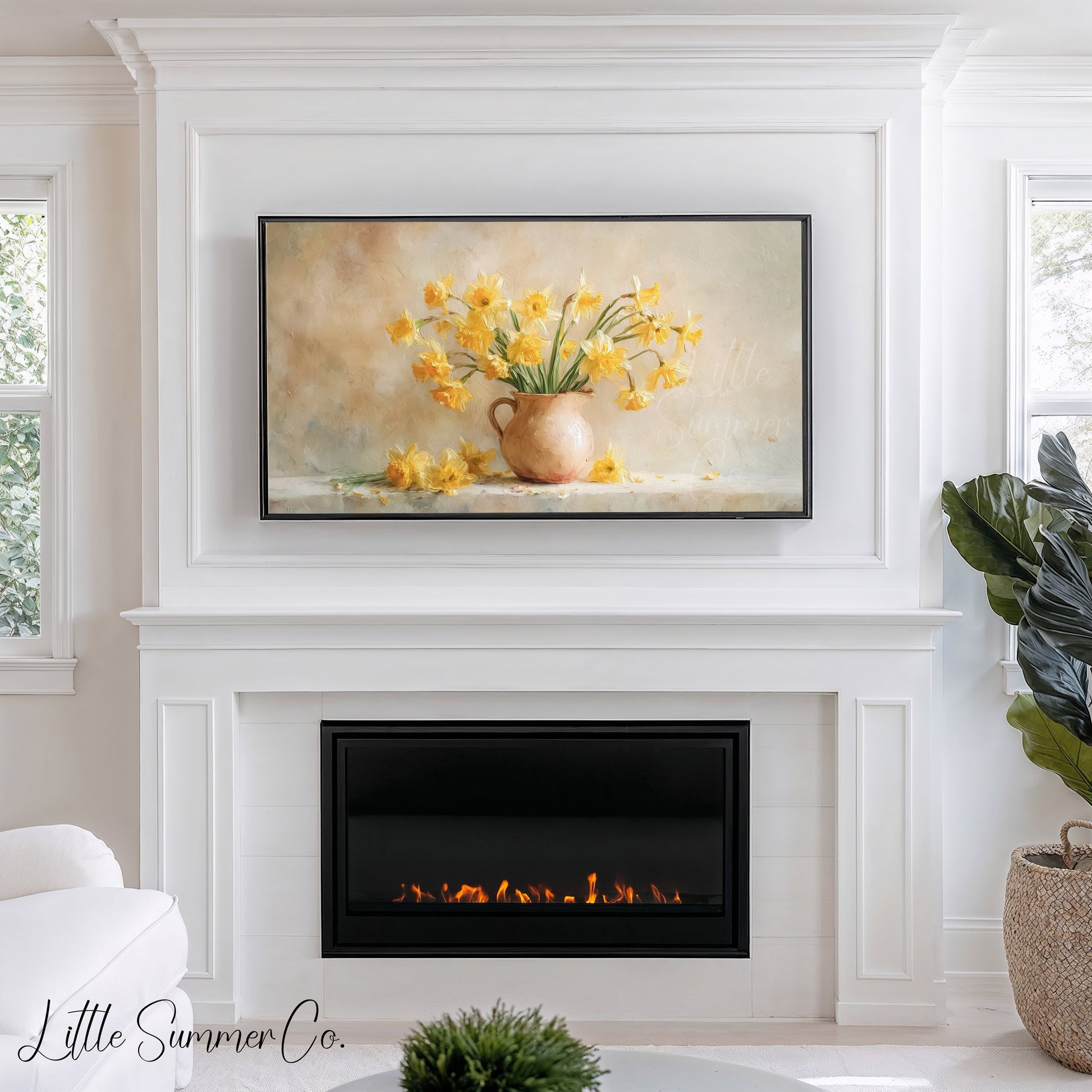 Daffodils in Terracotta Pitcher Frame TV Art displayed on a TV