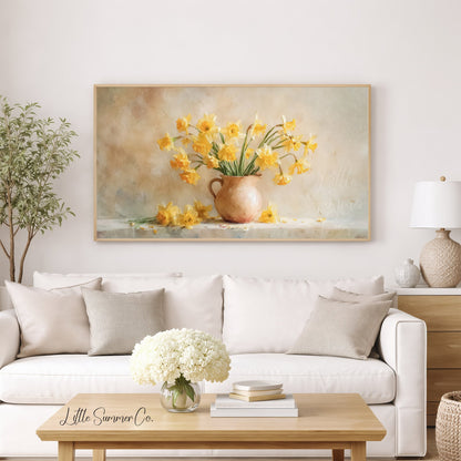 Daffodils in Terracotta Pitcher Frame TV Art displayed on a TV