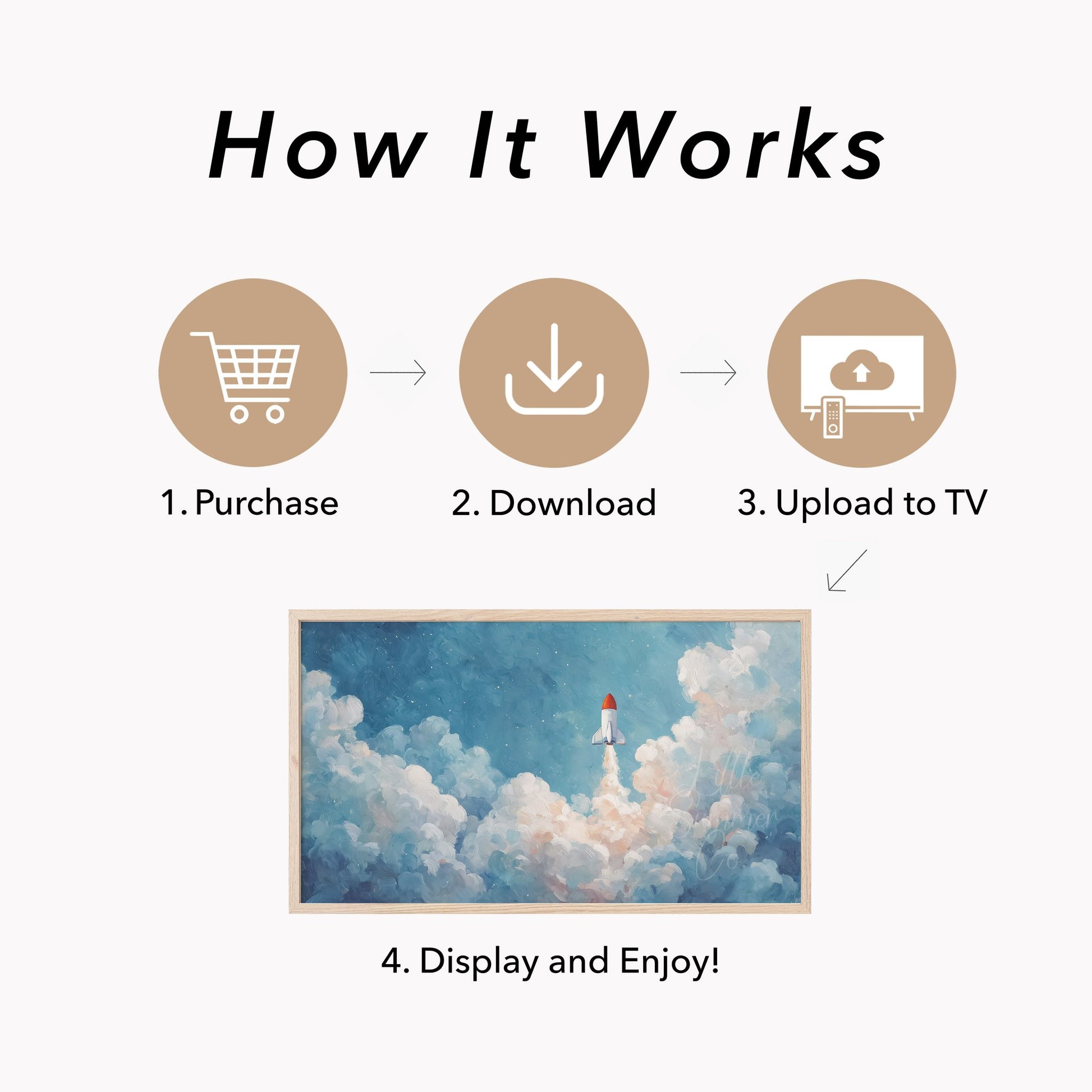 Rocket Launching Through Clouds Frame TV Art displayed on a TV