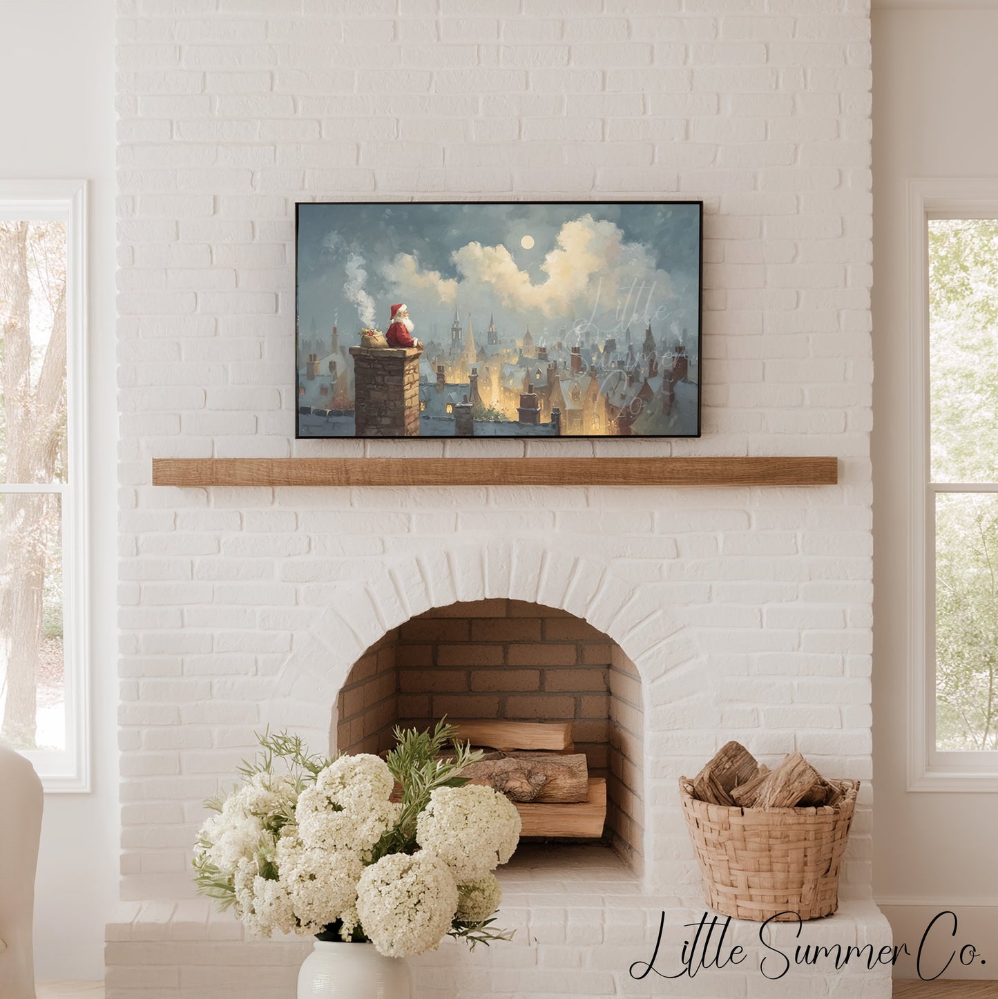 Santa on Chimney Frame TV Art displayed on a TV