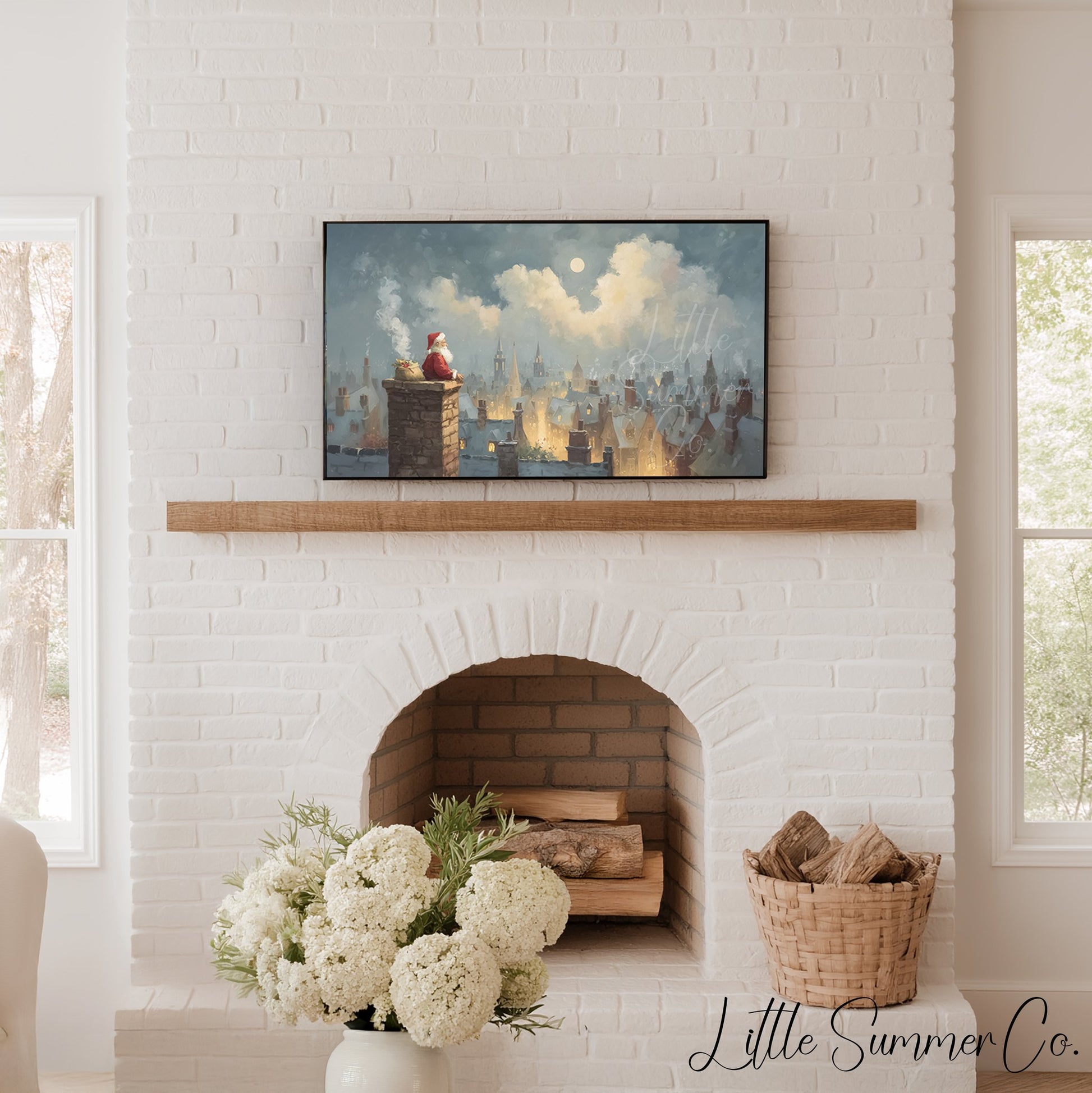 Santa on Chimney Frame TV Art displayed on a TV