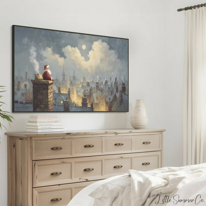 Santa on Chimney Frame TV Art displayed on a TV