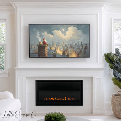 Santa on Chimney Frame TV Art displayed on a TV