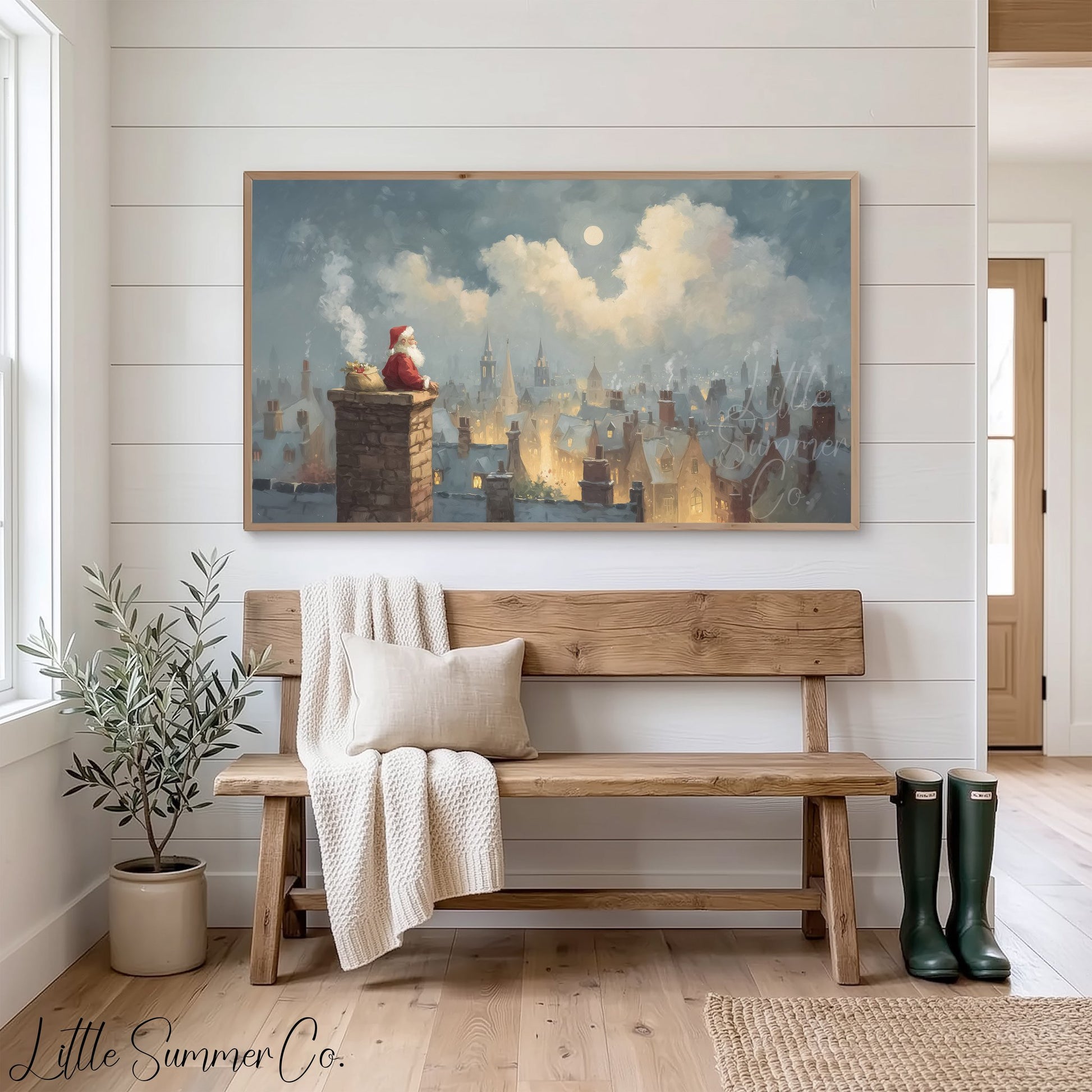 Santa on Chimney Frame TV Art displayed on a TV
