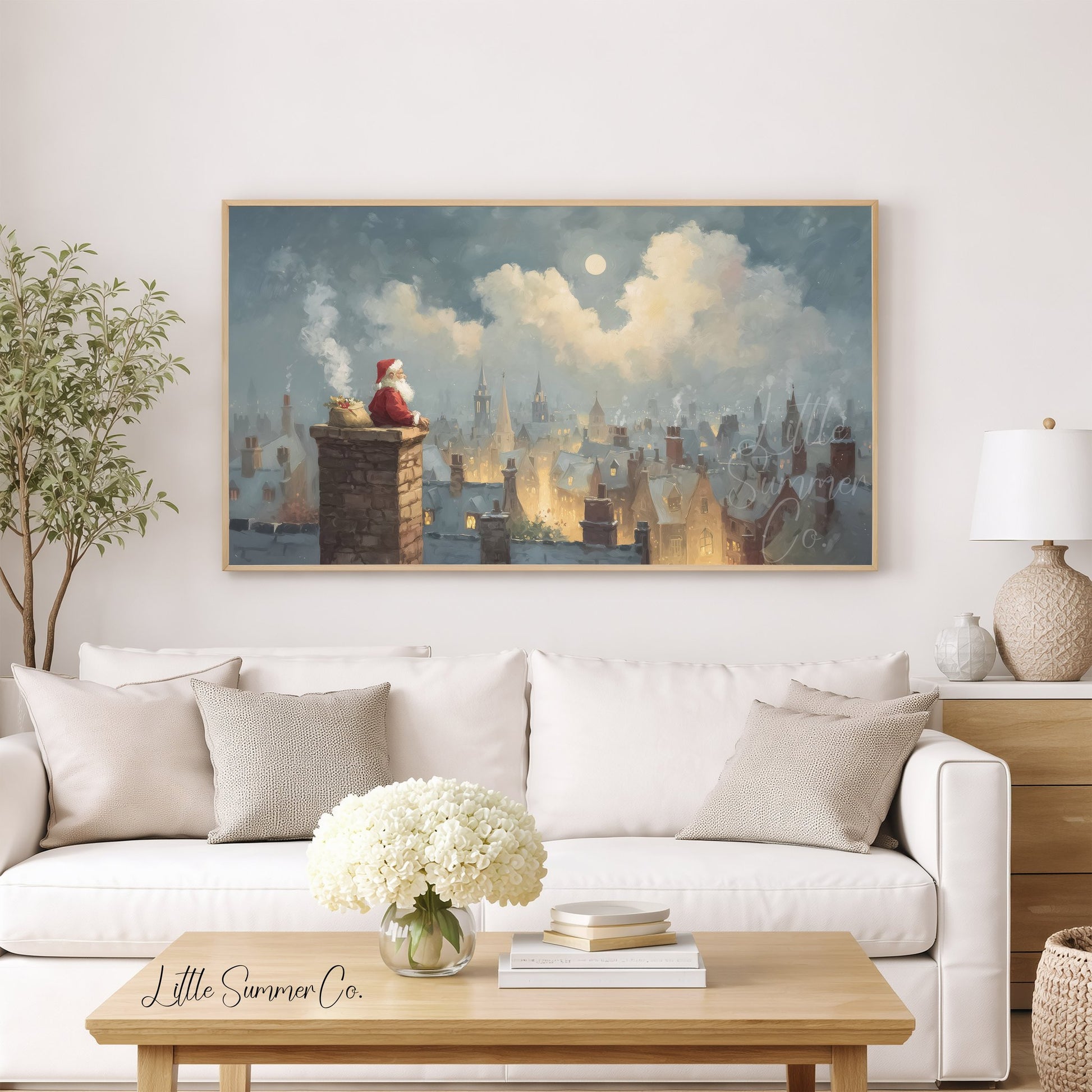 Santa on Chimney Frame TV Art displayed on a TV
