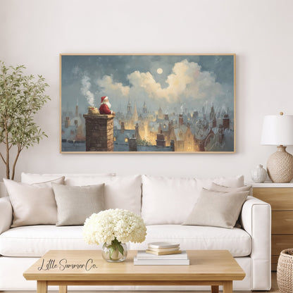 Santa on Chimney Frame TV Art displayed on a TV