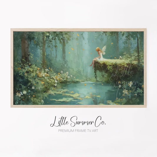 Fairy by the Forest Pond Frame TV Art displayed on a TV