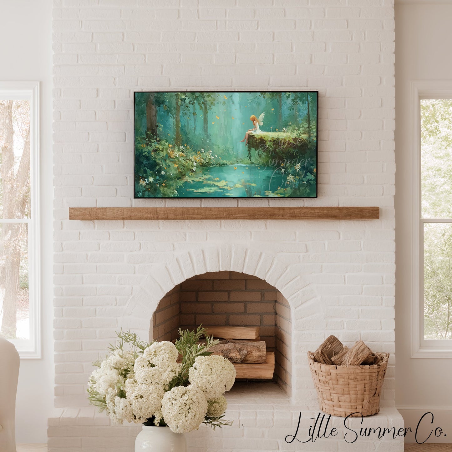 Fairy by the Forest Pond Frame TV Art displayed on a TV