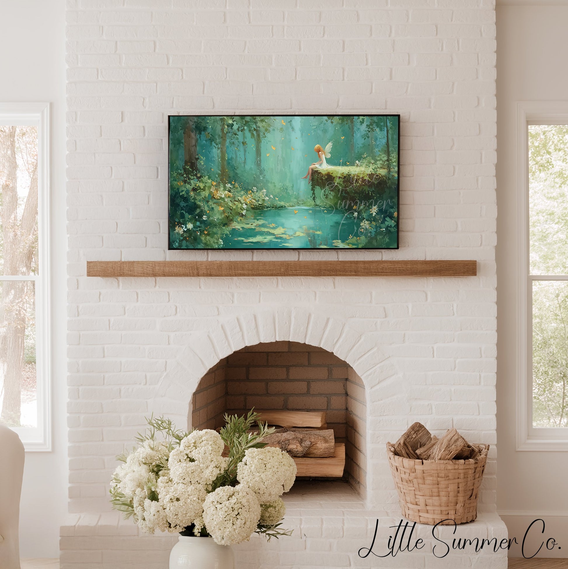 Fairy by the Forest Pond Frame TV Art displayed on a TV