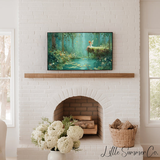 Fairy by the Forest Pond Frame TV Art displayed on a TV