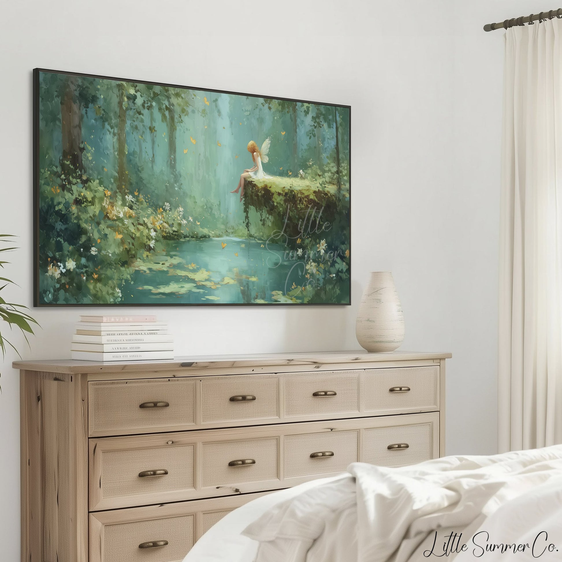 Fairy by the Forest Pond Frame TV Art displayed on a TV