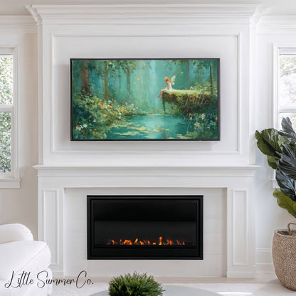 Fairy by the Forest Pond Frame TV Art displayed on a TV