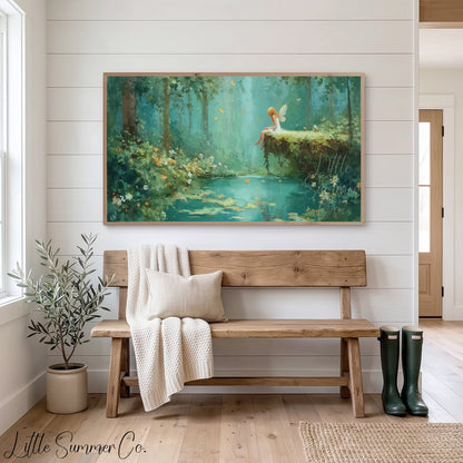 Fairy by the Forest Pond Frame TV Art displayed on a TV