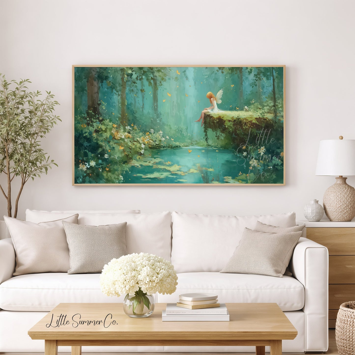 Fairy by the Forest Pond Frame TV Art displayed on a TV