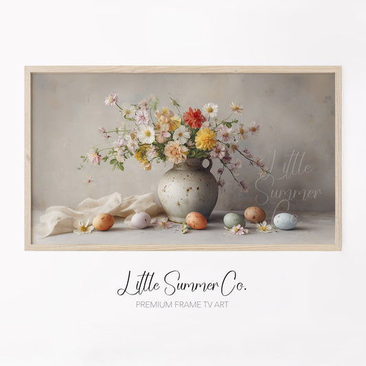 Speckled Vase And Easter Eggs Frame TV Art displayed on a TV