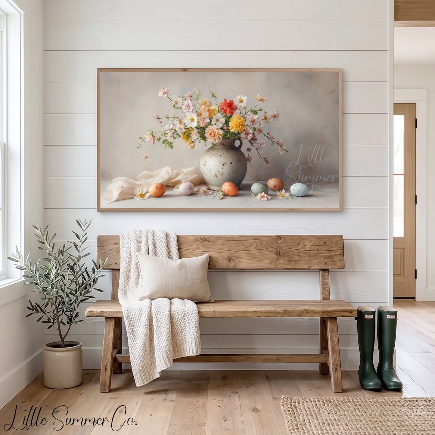 Speckled Vase And Easter Eggs Frame TV Art displayed on a TV