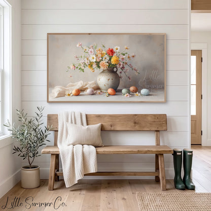 Speckled Vase And Easter Eggs Frame TV Art displayed on a TV