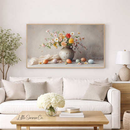Speckled Vase And Easter Eggs Frame TV Art displayed on a TV