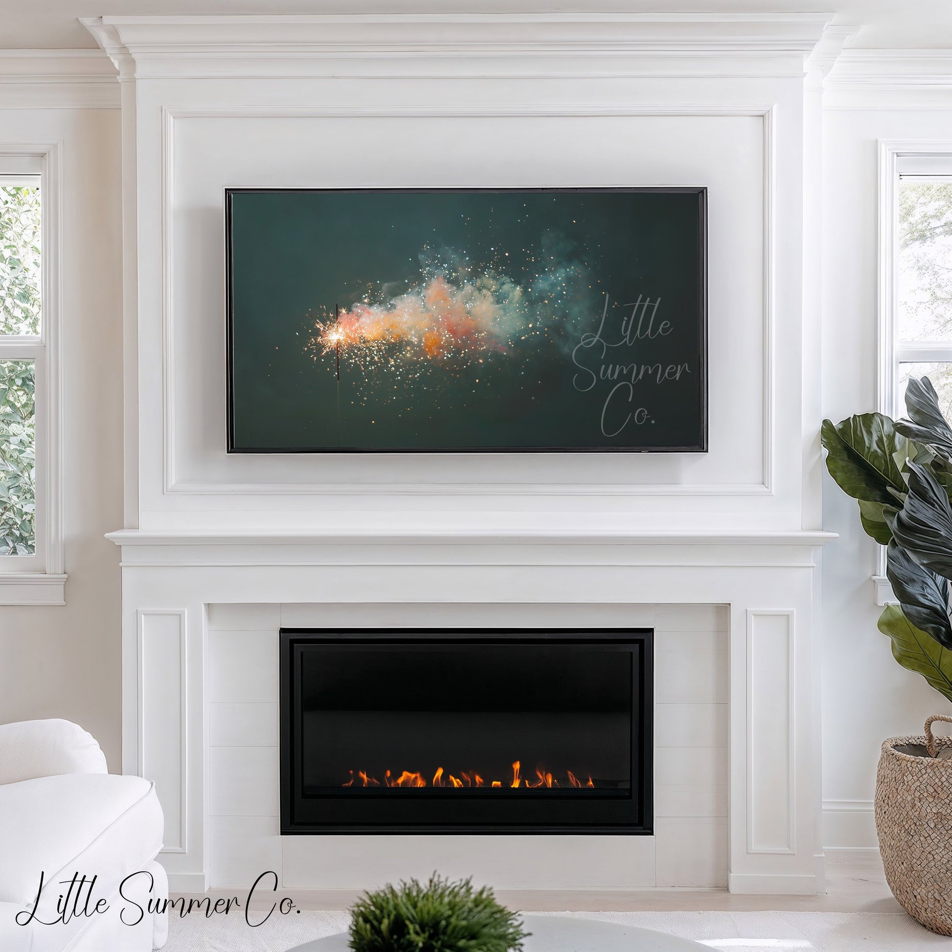 Sparkler with Smoke Trail Frame TV Art displayed on a TV
