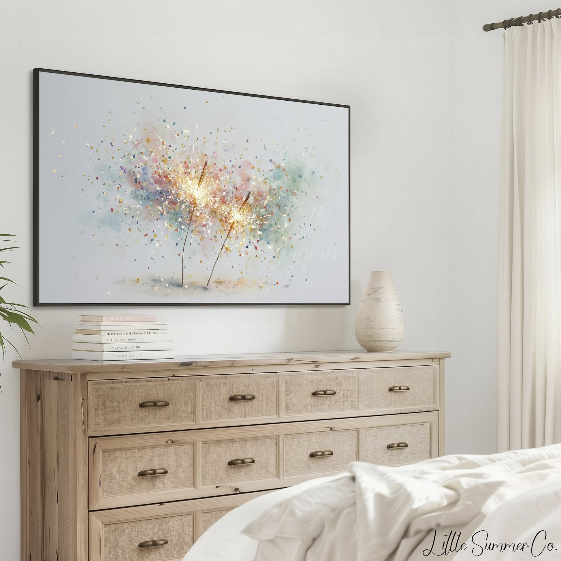 Celebration Sparklers Frame TV Art displayed on a TV