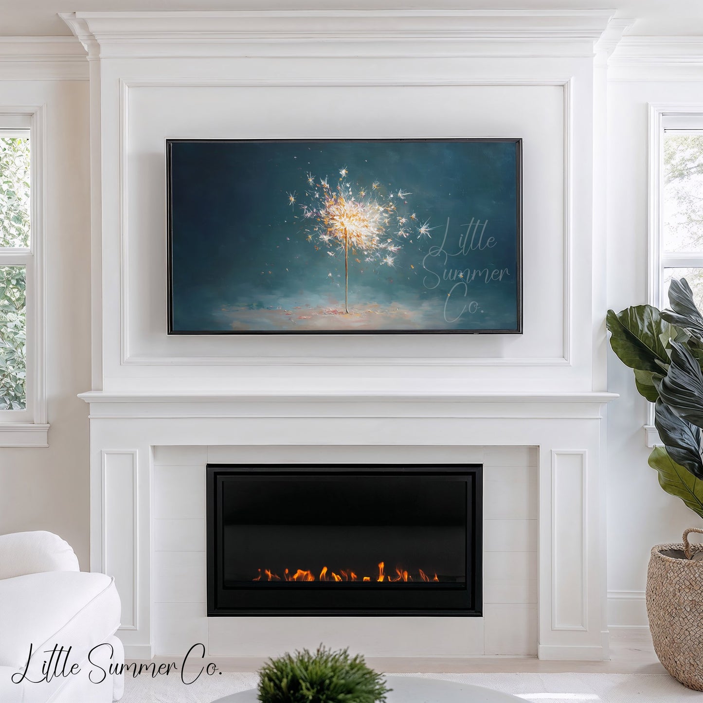 Glowing Sparkler Frame TV Art displayed on a TV