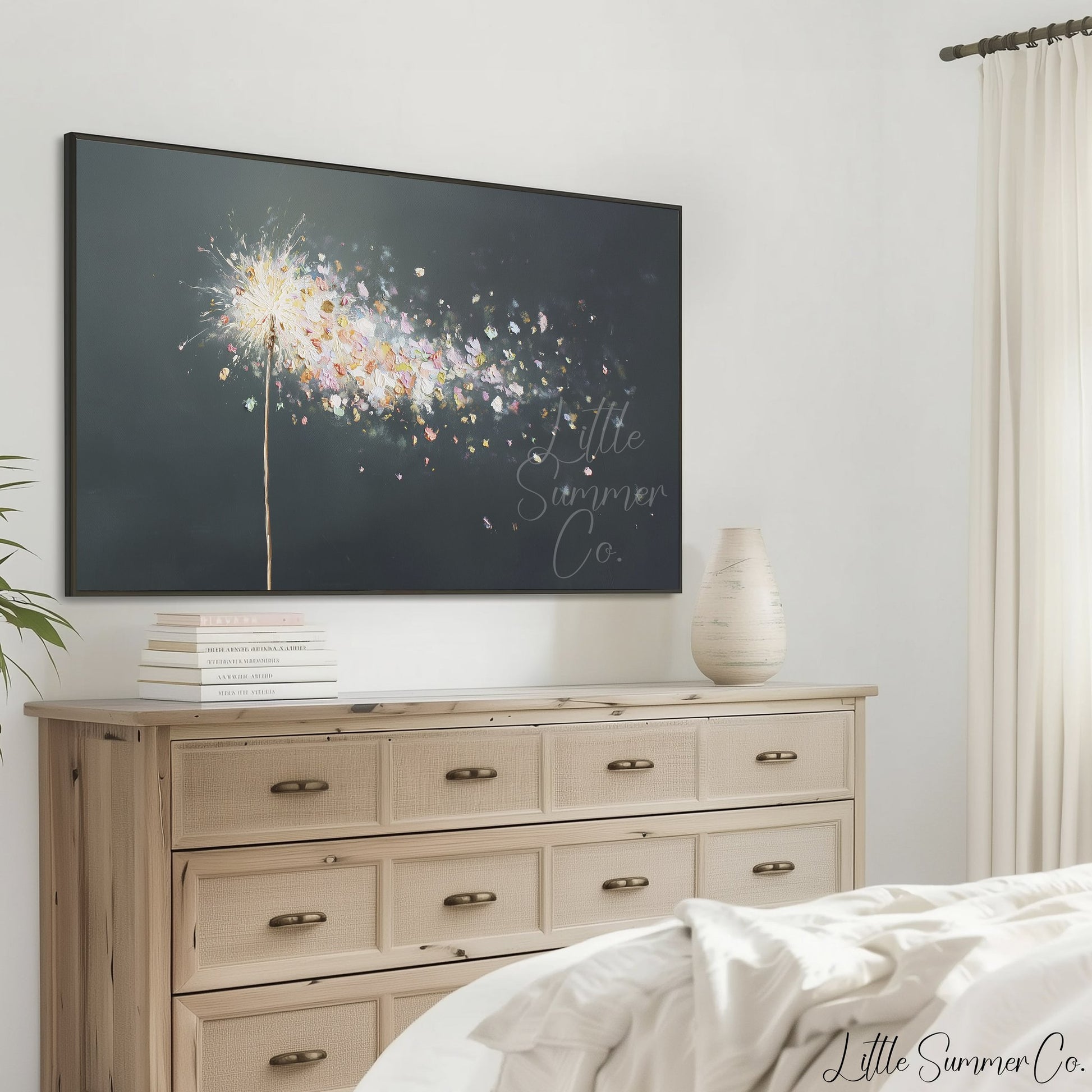 Sparkler Petals in the Wind Frame TV Art displayed on a TV
