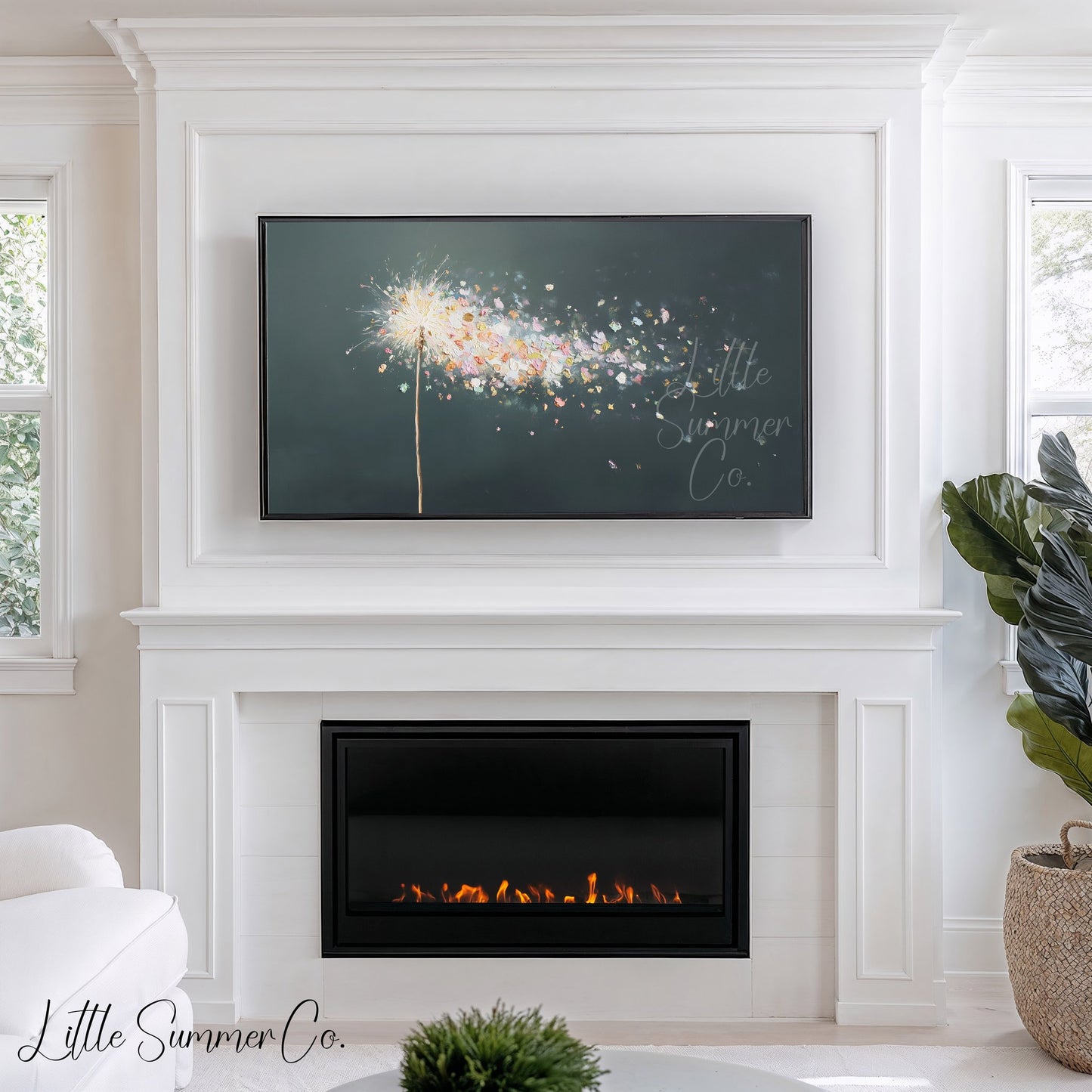 Sparkler Petals in the Wind Frame TV Art displayed on a TV