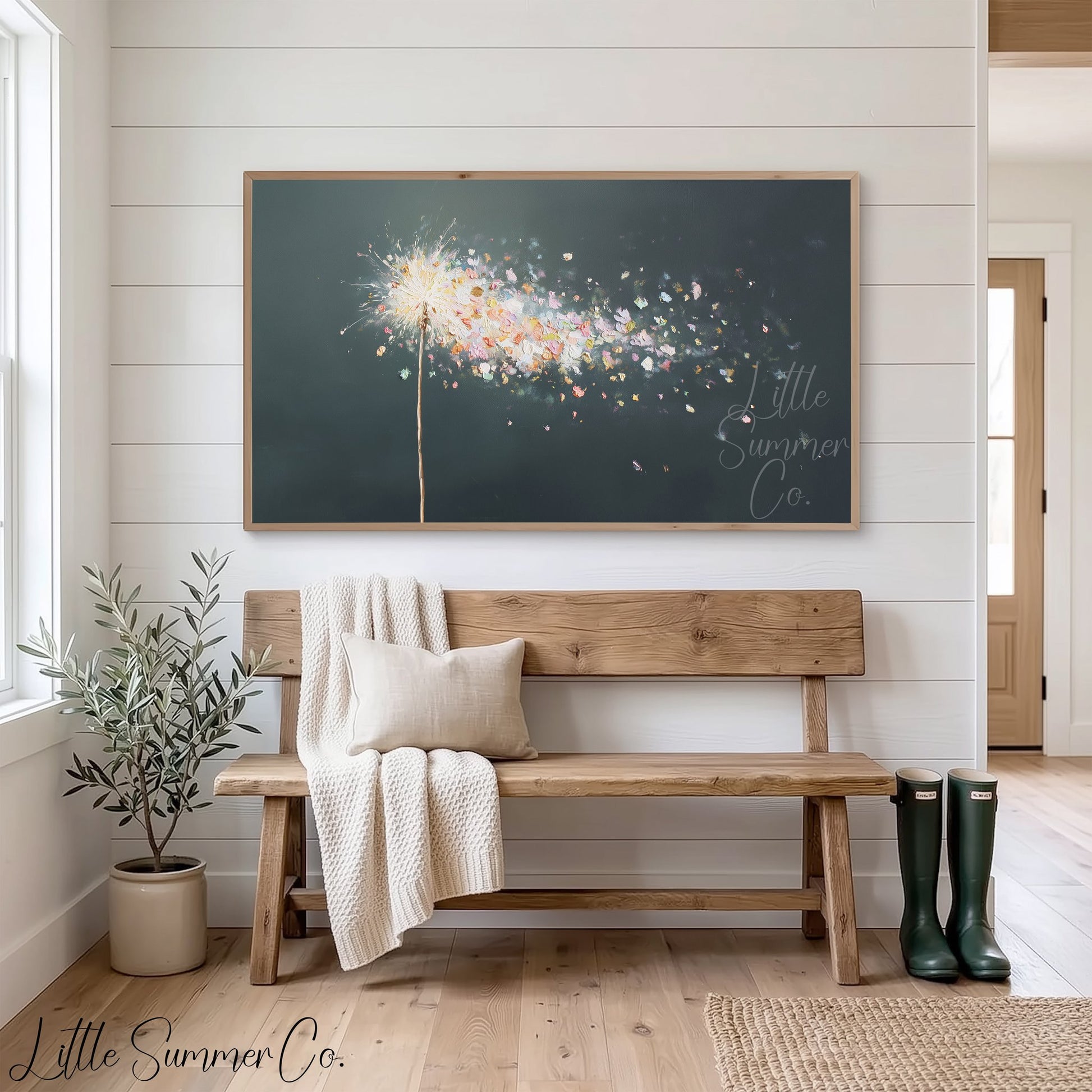 Sparkler Petals in the Wind Frame TV Art displayed on a TV