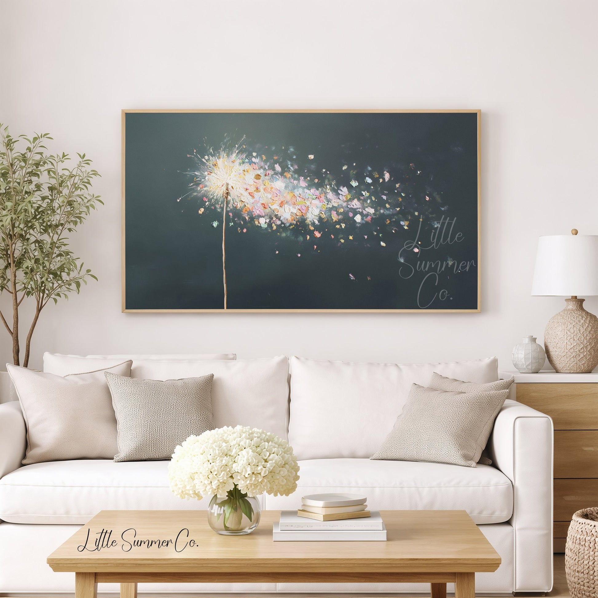 Sparkler Petals in the Wind Frame TV Art displayed on a TV