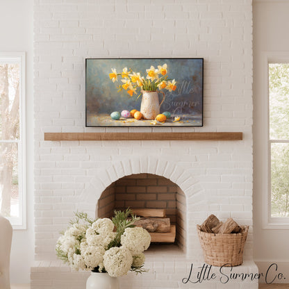 Daffodil Pitcher Frame TV Art displayed on a TV