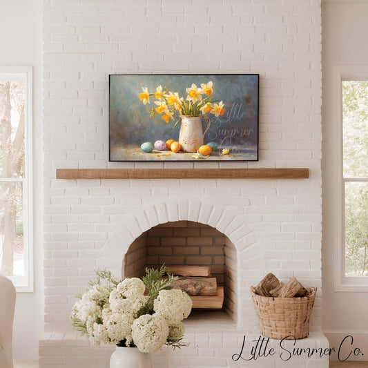Daffodil Pitcher Frame TV Art displayed on a TV