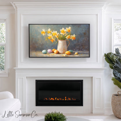 Daffodil Pitcher Frame TV Art displayed on a TV