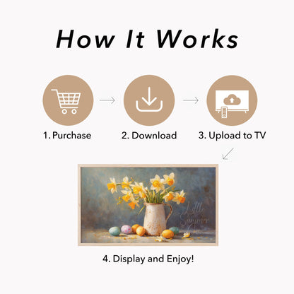 Daffodil Pitcher Frame TV Art displayed on a TV