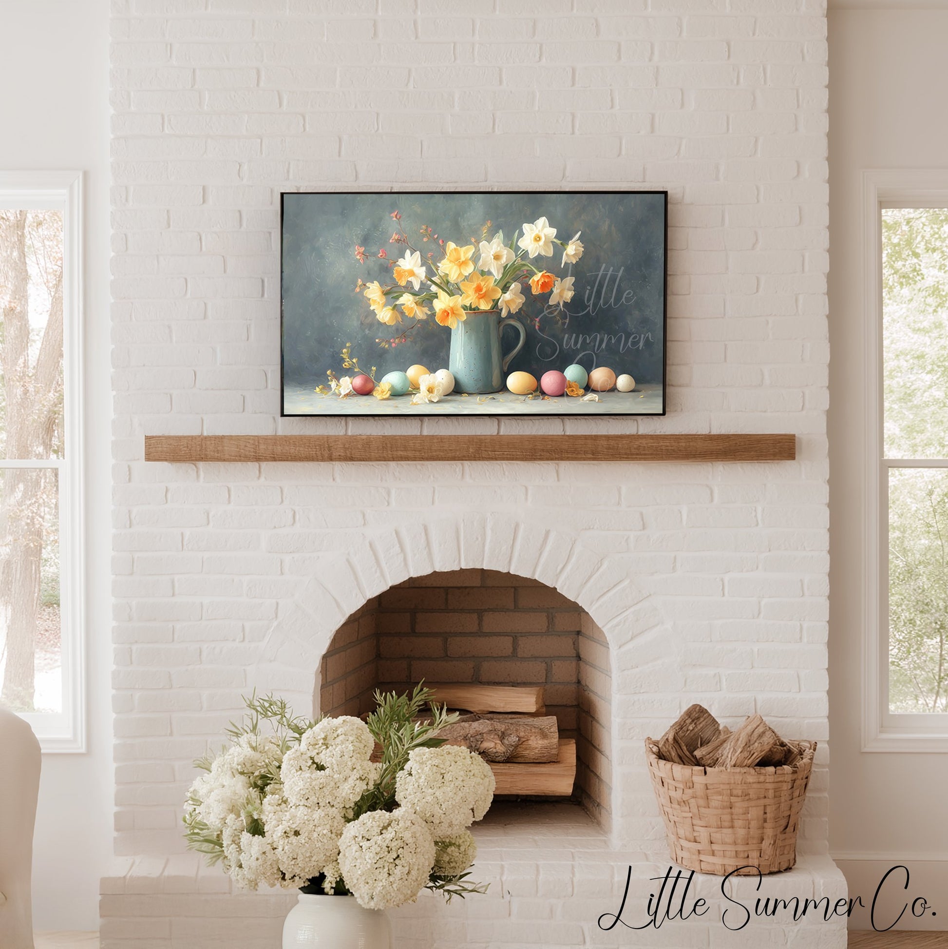 Daffodils With Easter Eggs Frame TV Art displayed on a TV