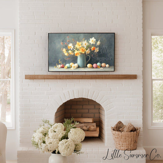 Daffodils With Easter Eggs Frame TV Art displayed on a TV