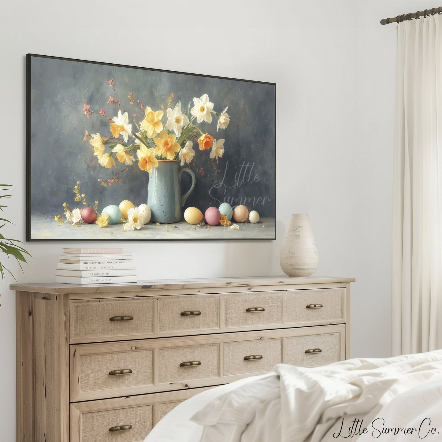 Daffodils With Easter Eggs Frame TV Art displayed on a TV