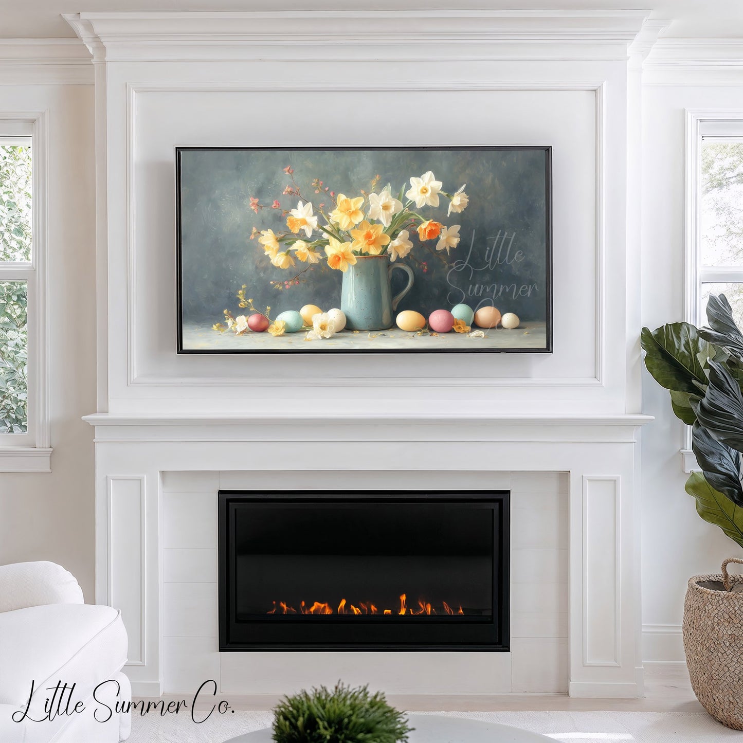 Daffodils With Easter Eggs Frame TV Art displayed on a TV