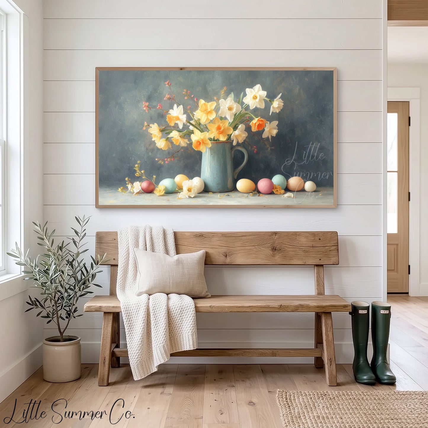 Daffodils With Easter Eggs Frame TV Art displayed on a TV