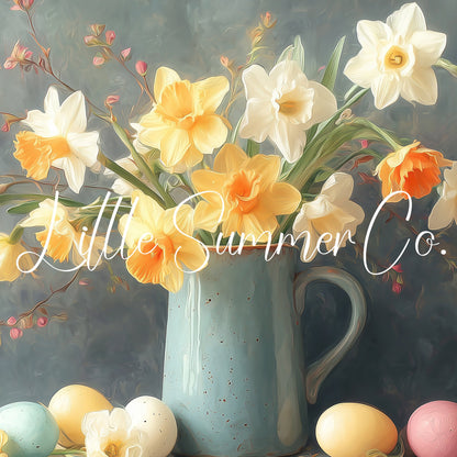 Daffodils With Easter Eggs Frame TV Art displayed on a TV