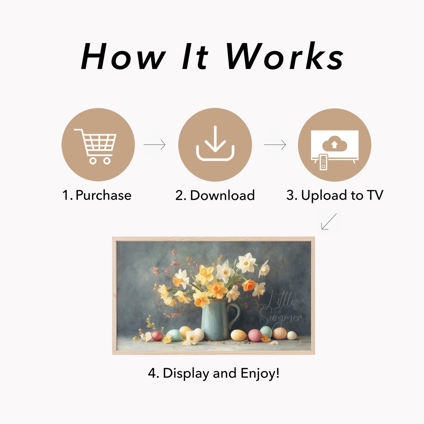 Daffodils With Easter Eggs Frame TV Art displayed on a TV