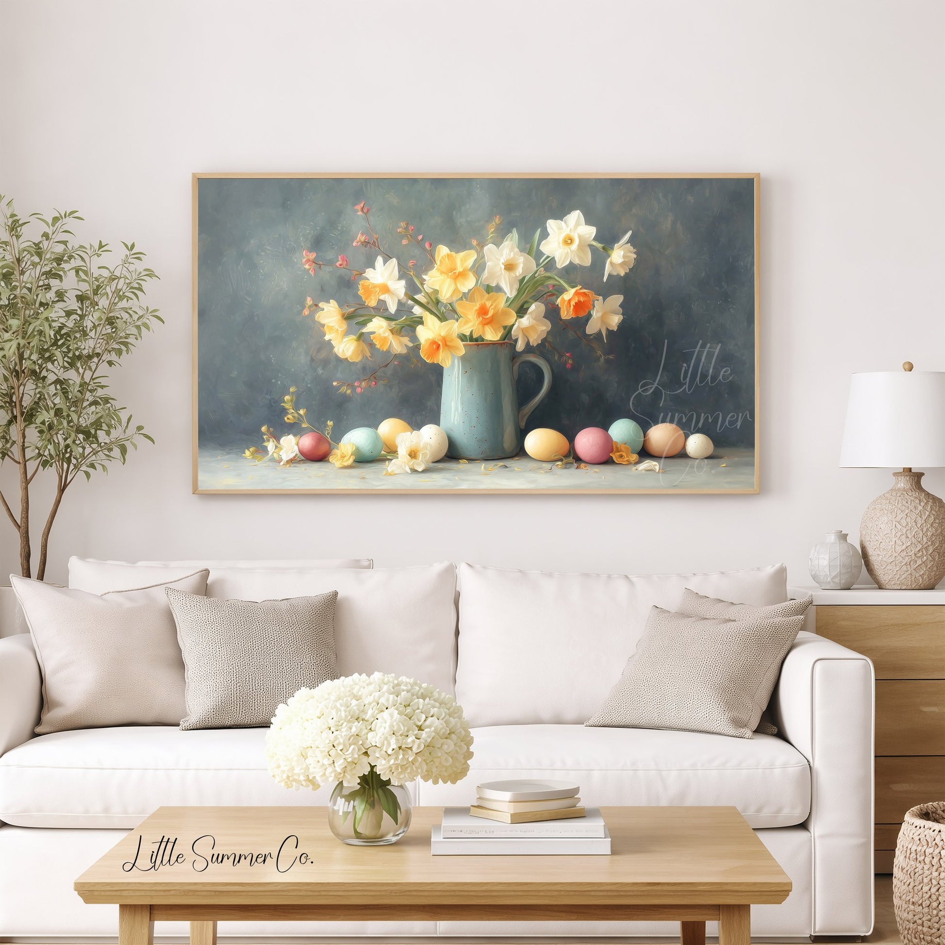 Daffodils With Easter Eggs Frame TV Art displayed on a TV